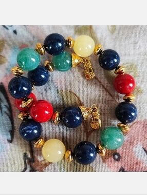 Lauren Conrad Vintage Bold Primary Colors Lucite Beaded Memory Wire Bracelet EUC